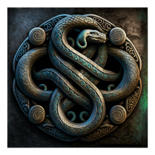 Póster Ornamento de serpientes celtas entrelazadas