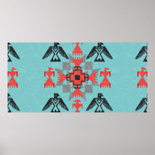 Póster Ornamento étnico de estilo navajo con pájaros y ab