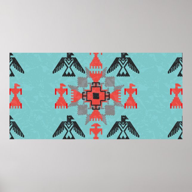 Póster Ornamento étnico de estilo navajo con pájaros y ab (Frente)