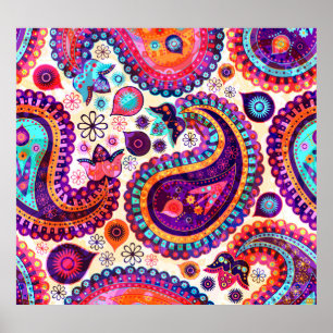 Póster Ornamento indio sin foco Paisley Floral