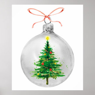 Póster Ornamento navideño acuarela de pino navideño