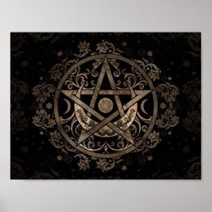 Póster Ornamento pentagram - Oro y negro