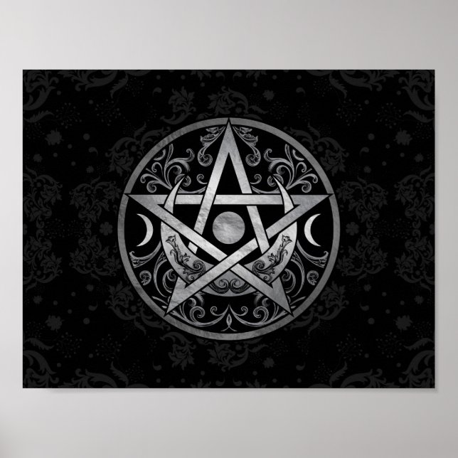 Póster Ornamento pentagram - Plata y Negro (Frente)