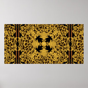 Póster Ornamento sin fisuras con leopardo y barroco