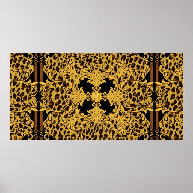 Póster Ornamento sin fisuras con leopardo y barroco (Frente)