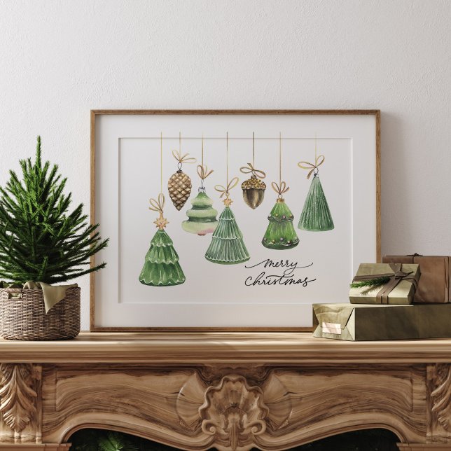 Póster Ornamento verde acuarela Feliz Navidad (Subido por el creador)