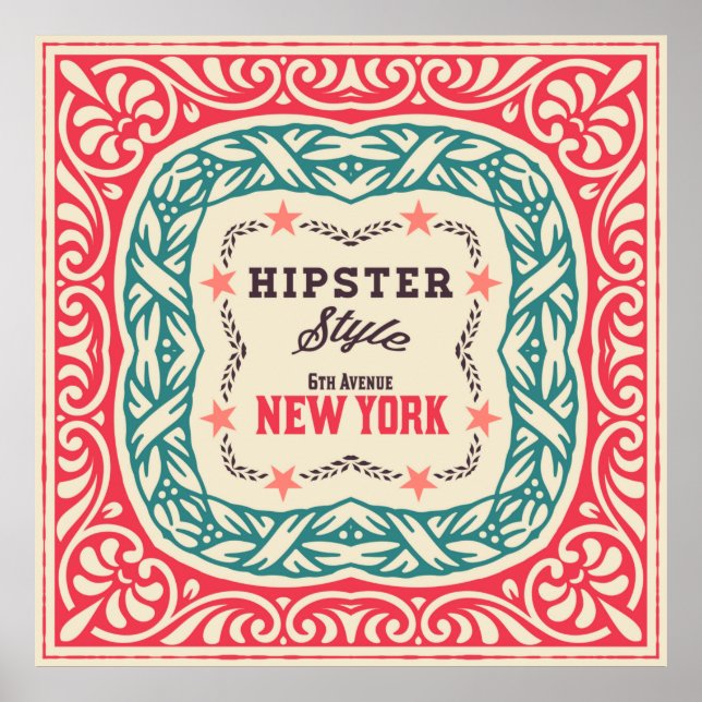 Póster Ornamentos barrocos y detalles florales, tarjeta H (Frente)