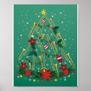 Póster Ornamentos de árbol de Navidad trombónicos Banda m