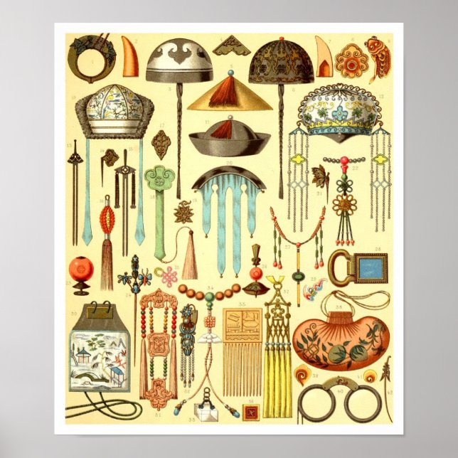 Póster Ornamentos de cabello chinos, insignias de rango y (Frente)