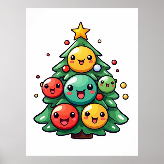 Póster Ornamentos de caracteres de árbol de Navidad curad (Frente)