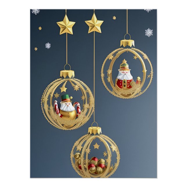 Póster Ornamentos de Navidad Elegantes (Anverso)