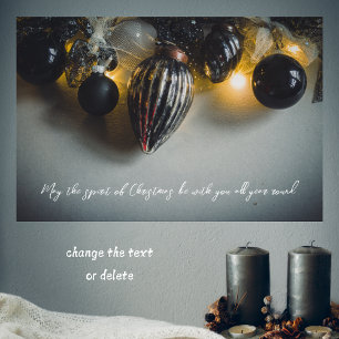 Póster Ornamentos de Navidad Retro Gris Negro