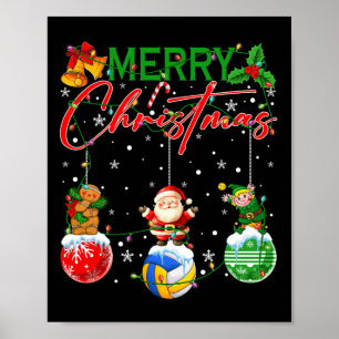 Póster Ornamentos divertidos de voleibol iluminan árboles
