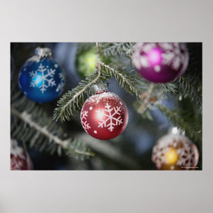 Póster Ornamentos en un árbol de navidad