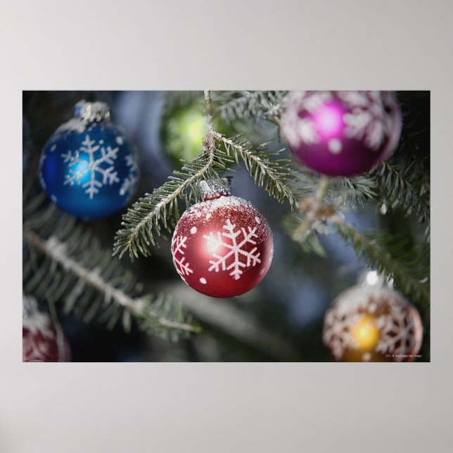 Póster Ornamentos en un árbol de Navidad (Frente)