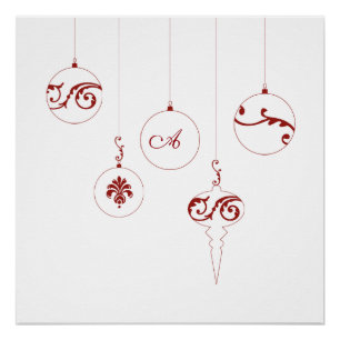 Póster Ornamentos navideños Berry Red Monogram Bauble