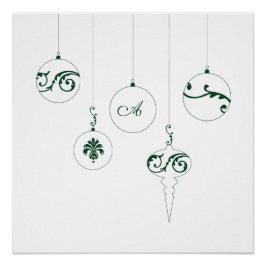 Póster Ornamentos navideños de Monograma Verde Invierno B