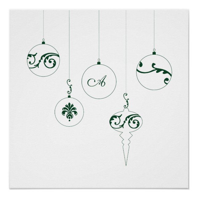 Póster Ornamentos navideños de Monograma Verde Invierno B (Anverso)