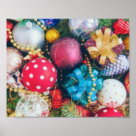 Póster Ornamentos navideños festivos y coloridos