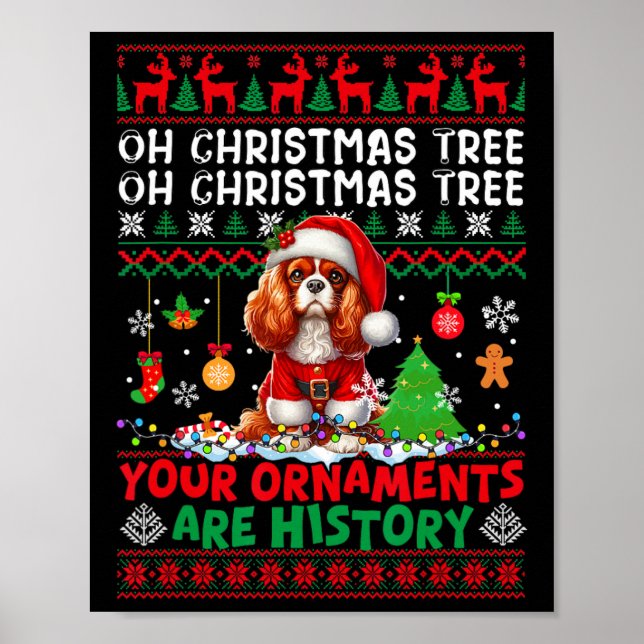 Póster Ornamentos navideños son historia Cavalier King Ch (Frente)