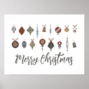 Póster Ornamentos Vintage Merry Christmas