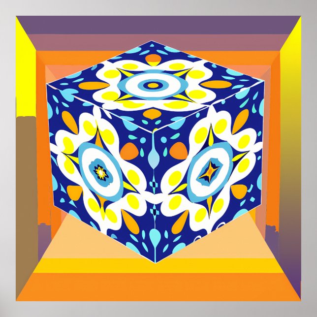 Póster Ornate Cube: A Kaleidoscope of Patterns (Frente)