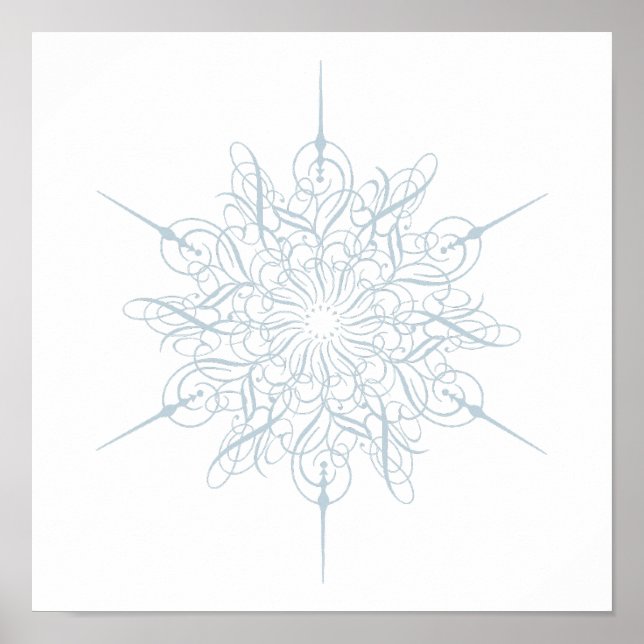 Póster Ornate Elegant Ice Blue Snowflake Navidades (Frente)