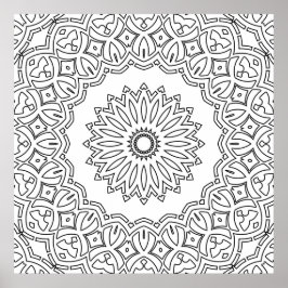 Póster Ornate Floral Mandala with Scalloped Border Design