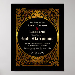 Póster Ornate Gold Antique Alternative Wedding Certificad
