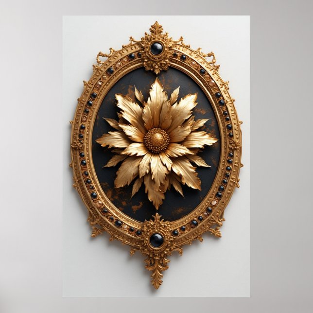 Póster Ornate Gold Frame With Large Metallic Flower Medal (Frente)