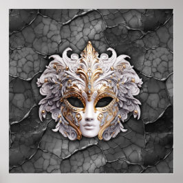 Póster Ornate Gold / White Details on Gray Marble