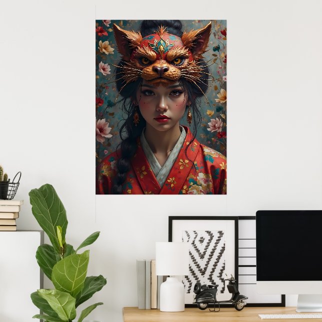 Póster Ornate Kitsune Mask Retrato (Oficina en casa)