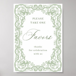 Póster Ornate renacentista sabio verde favorece a Boda