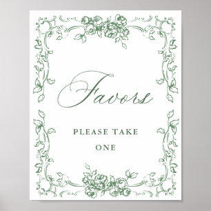Póster Ornate renacentista sabio verde favorece a Boda