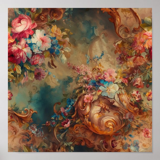 Póster Ornate Rococo Periodo Floral (Frente)