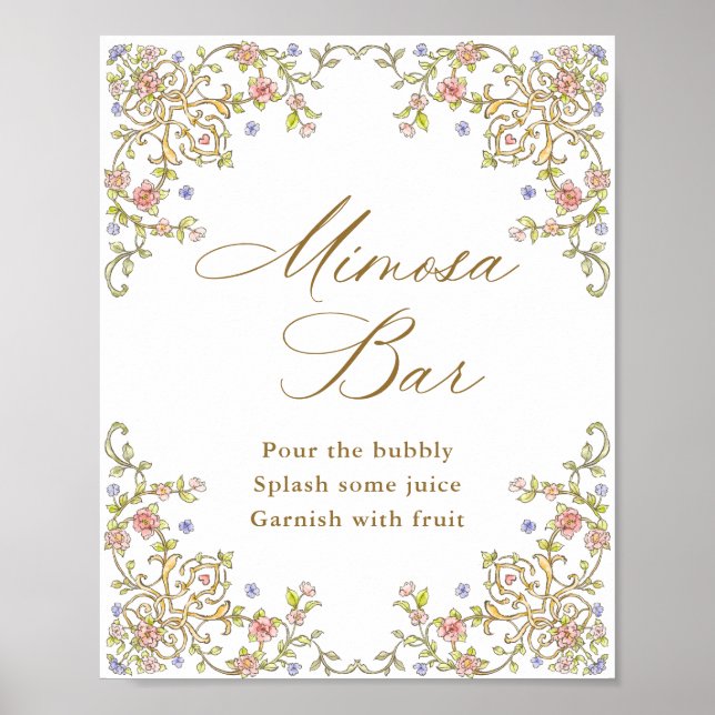 Póster Ornate Victorian Grace Floral Mimosa Bar Rótulo (Frente)