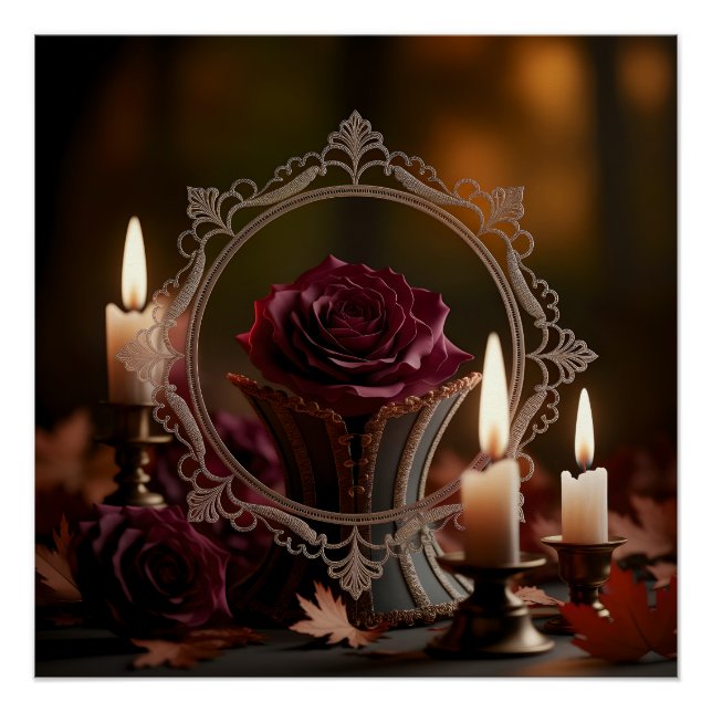 Póster Ornate Victorian Mirror Purple Rosa Candlelight (Anverso)