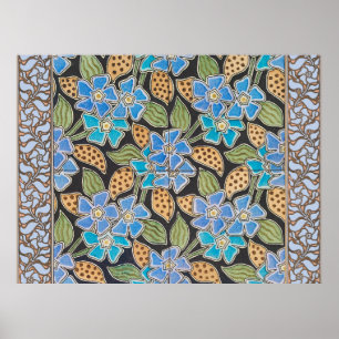 Póster Ornato Azul Floral Periwinkle Clásico Art Nouveau