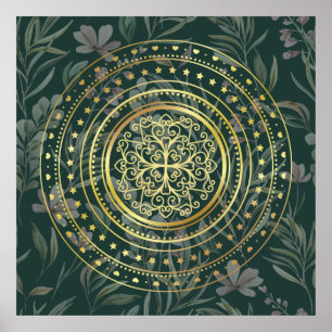 Póster Ornato verde floreciente floral