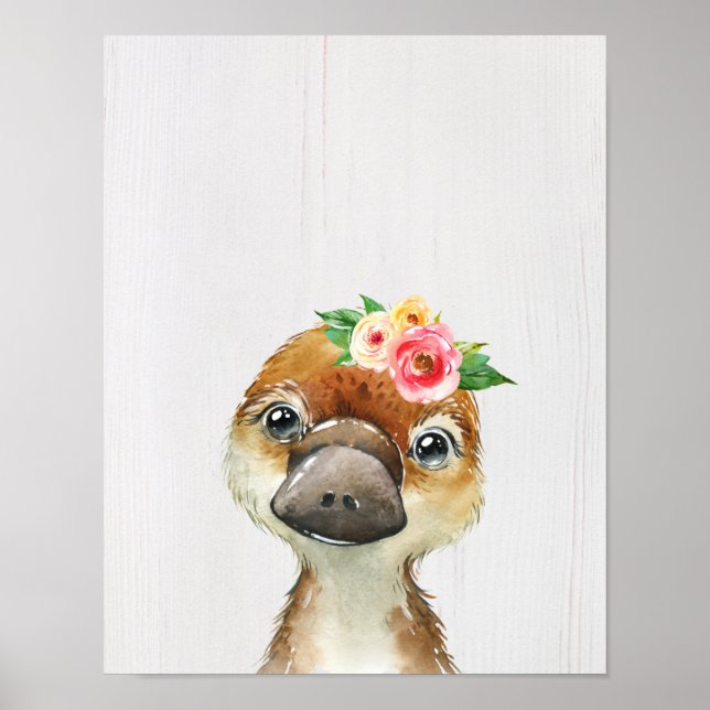 Póster Ornitorrinco Bebé Floral Acuarela Animales Austral (Frente)