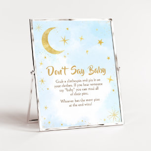 Póster Oro azul sobre la luna Baby Shower no dice bebé