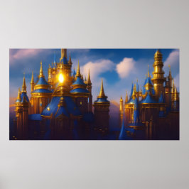 Póster Oro Castillo de oro fantasía azul mágico 4
