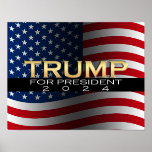 Póster Oro con bandera Donald Trump para la presidencia 2