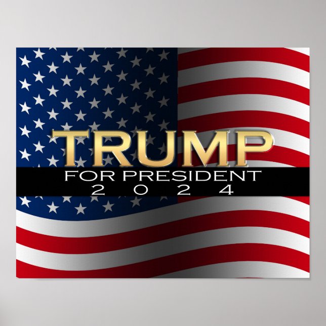 Póster Oro con bandera Donald Trump para la presidencia 2 (Frente)