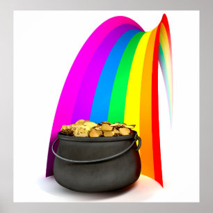 Póster Oro de O del pote en el extremo de un arco iris