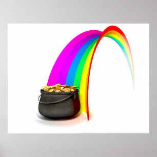 Póster Oro de O del pote en el extremo de un arco iris