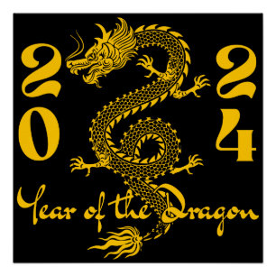 Póster Oro del Año del Dragón