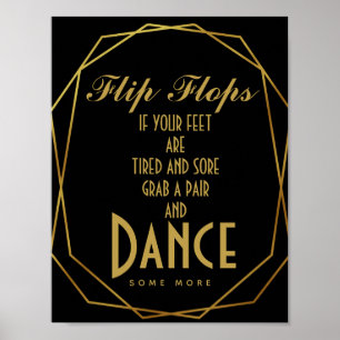 Póster Oro elegante del art déco y flips-flopes negros