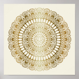 Póster Oro elegante en crema Lotus Henna Mandala Print