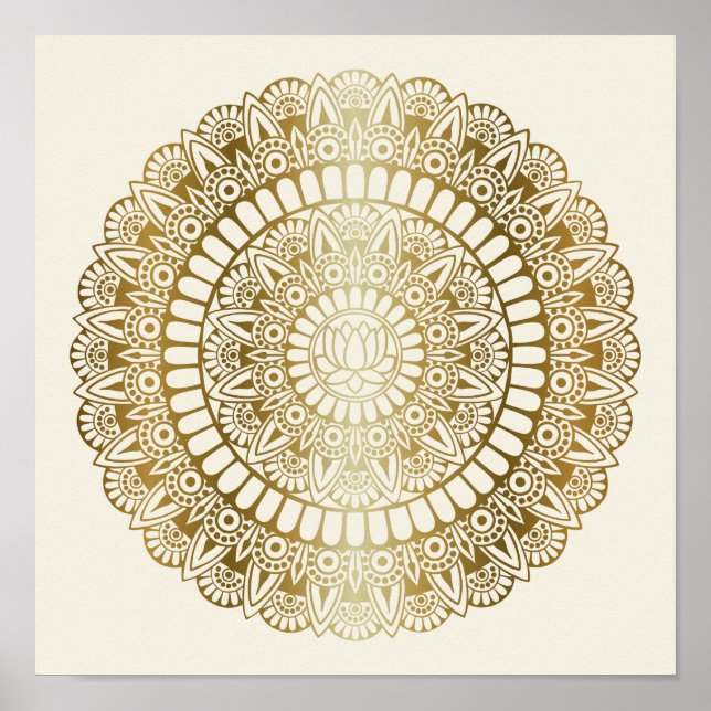 Póster Oro elegante en crema Lotus Henna Mandala Print (Frente)